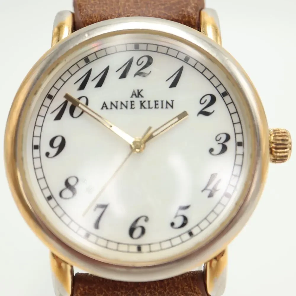 Anne Klein 36mm MOP Womens Round Watch Brown Faux Leather with New Battery